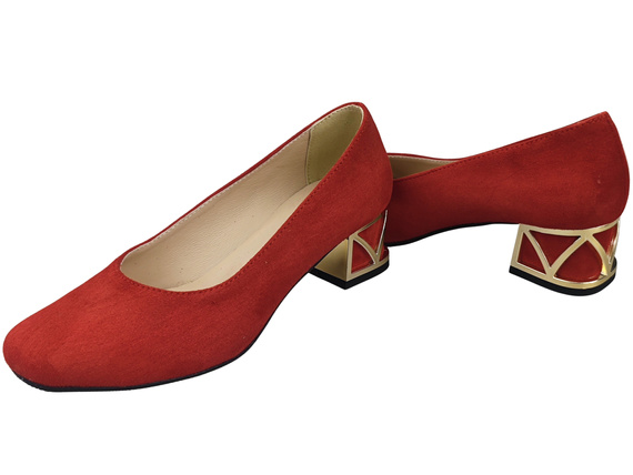 Bequeme Damenschuhe Rot Pumps mit dekorativem Absatz Natürliches Wildleder 219 von ElitaBut