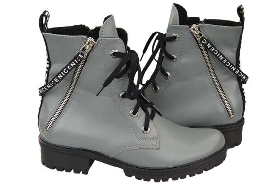 Schuhe Damen-Stiefeletten mit der Aufschrift NICE, Naturleder, Grau 173 von ElitaBut