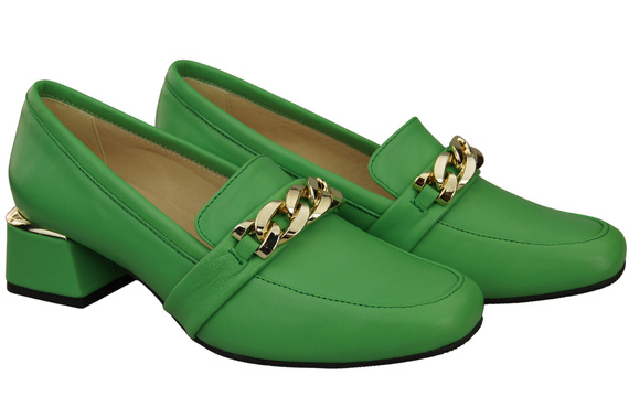 Damenschuhe mit Zierkette Pumps Mokassins Naturleder 193 Lime ElitaBut