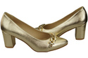 Klassische Frauen Gold Naturleder Schuhe mit Gold Ornament Kette 200 ElitaBut
