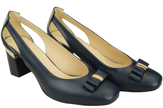 Schuhe Damen Marineblau Pumps aus Naturleder mit dekorativem Absatz 199 ElitaBut