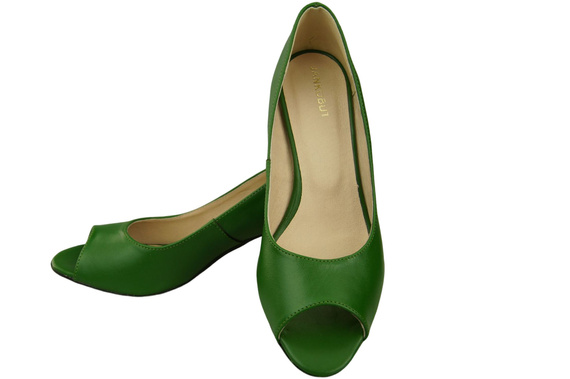 Damenschuhe PEEP TOE Pumps aus grünem Naturleder mit beschichtetem Absatz 192 ElitaBut