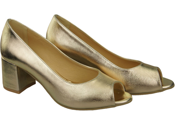 Damenschuhe PEEP TOE Gold Pumps, Naturleder mit beschichtetem Absatz 192 ElitaBut
