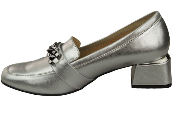 Damenschuhe mit Zierkette Pumps Mokassins Naturleder 193 Silber ElitaBut