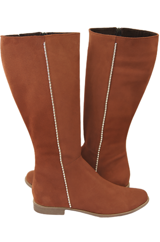 Schuhe Damenstiefel, Naturleder, Velour 153, Kastanie ElitaBut