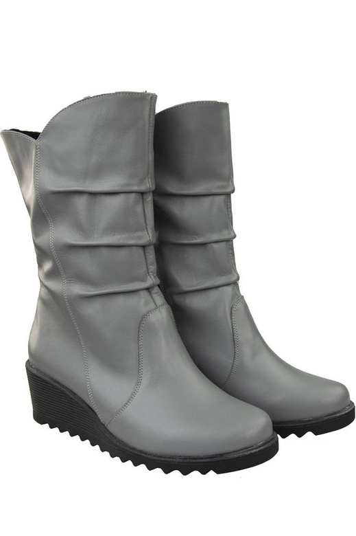 Schuhe Damen-Keilstiefel Winter, Naturleder, Grau 140 ElitaBut