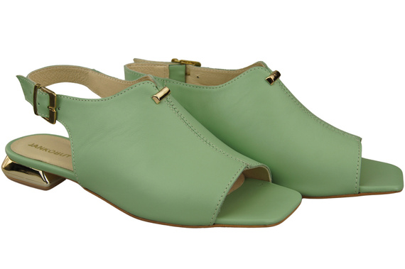 Bequeme Frauenschuhe Sandalen Minze Flacher Goldabsatz Naturleder 207 ElitaBut