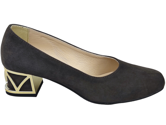 Bequeme Damenschuhe Schokolade Pumps mit dekorativem Absatz Natürliches Wildleder 219 von ElitaBut