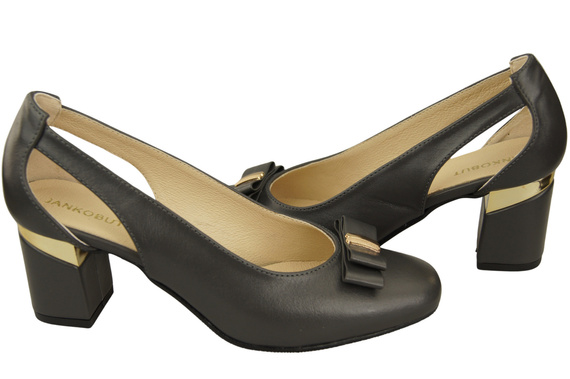 Schuhe Damen Graphit Pumps aus Naturleder mit dekorativem Absatz 199 ElitaBut