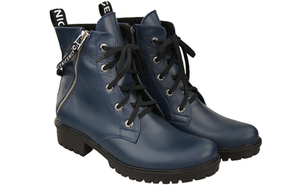Schuhe Damen-Stiefeletten mit der Aufschrift NICE, Naturleder, Marineblau 173 von ElitaBut