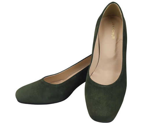 Bequeme Damenschuhe Khaki Pumps mit dekorativem Absatz Natürliches Wildleder 219 von ElitaBut