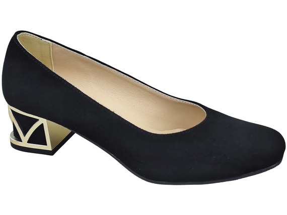 Bequeme Damenschuhe Schwarze Pumps mit dekorativem Absatz Natürliches Wildleder 219 von ElitaBut
