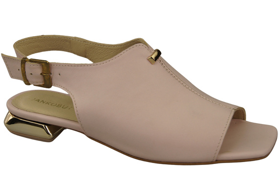 Bequeme Frauenschuhe Sandalen Puderrosa Flacher Goldabsatz Naturleder 207 ElitaBut