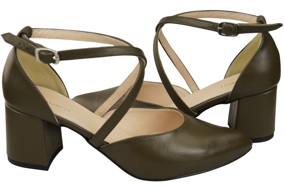 Elegante Olive Ledersandalen mit offener Seite und stabilem Absatz 218 ElitaBut