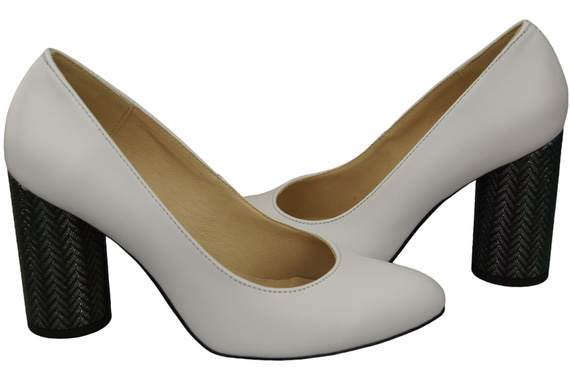 Damenschuhe Pumps Weiß Naturleder Bunter Zierabsatz 194 ElitaBut