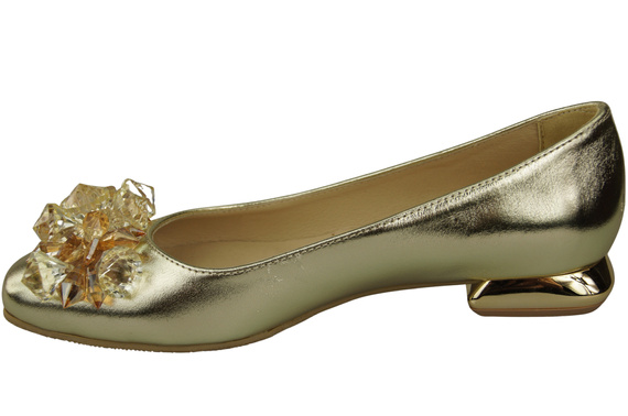Damen Gold Pumps mit Kristallen flach Naturleder 216 ElitaBut