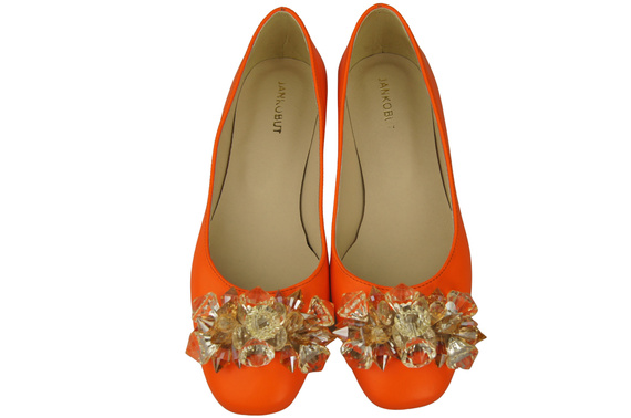 Damen Orange Pumps mit Kristallen flach Naturleder 216 ElitaBut