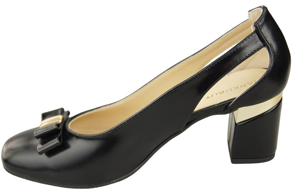 Schuhe Damen Schwarz Glänzend Pumps aus Naturleder mit dekorativem Absatz 199 ElitaBut