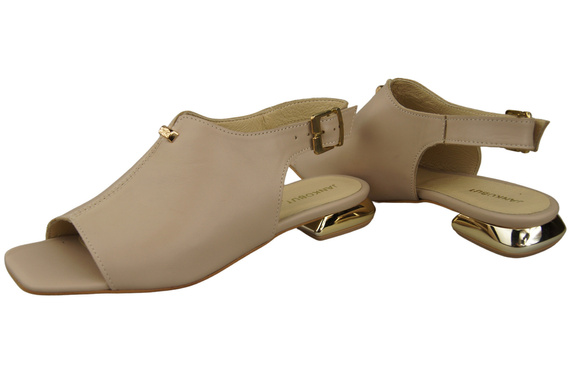 Bequeme Frauenschuhe Sandalen Cappuccino Blass Flacher Goldabsatz Naturleder 207 ElitaBut