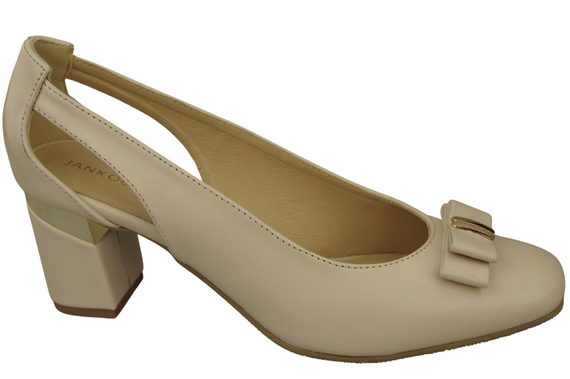 Schuhe Damen Beige Pumps aus Naturleder mit dekorativem Absatz 199 ElitaBut