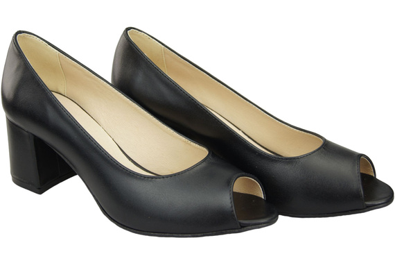 Damenschuhe PEEP TOE Pumps Schwarz Naturleder mit beschichtetem Absatz 192 ElitaBut