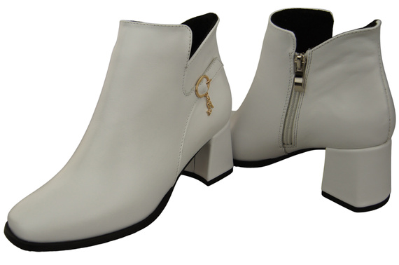 Damen-Stiefeletten ElitaBut 226 Weiß aus Naturleder, gefüttert, eckige Zehenkappe, Blockabsatz