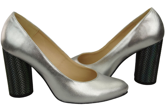 Damenschuhe Silberne Pumps Naturleder Bunter Zierabsatz 194 ElitaBut