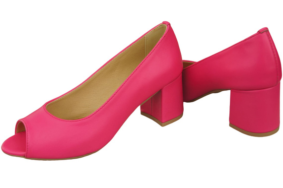 Damenschuhe PEEP TOE Pumps Neonrosa Naturleder mit beschichtetem Absatz 192 ElitaBut