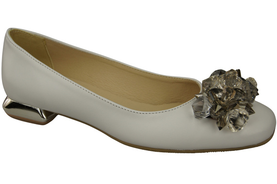Damen Weiß Pumps mit Kristallen flach Naturleder 216 ElitaBut