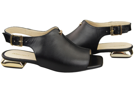 Bequeme Frauenschuhe Sandalen Schwarz Flacher Goldabsatz Naturleder 207 ElitaBut