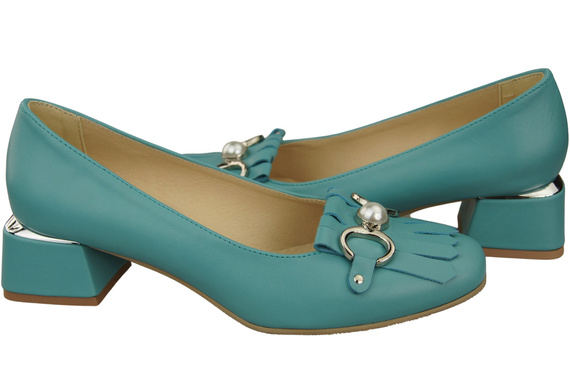 Damenschuhe Pumps verziert mit Fransen Naturleder 195 Türkis ElitaBut