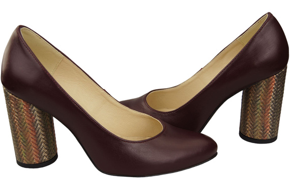 Damenschuhe Pumps Burgund Naturleder Bunter dekorativer Absatz 194 ElitaBut