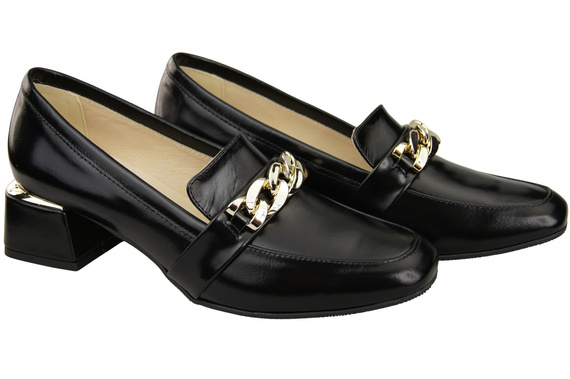 Damenschuhe mit Zierkette Pumps Mokassins Naturleder 193 Schwarz Glänzend ElitaBut