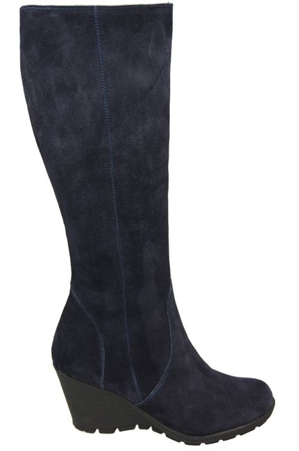 Schuhe Damenstiefel mit Keilabsatz, natürliches Veloursleder 745, Marineblau ElitaBut