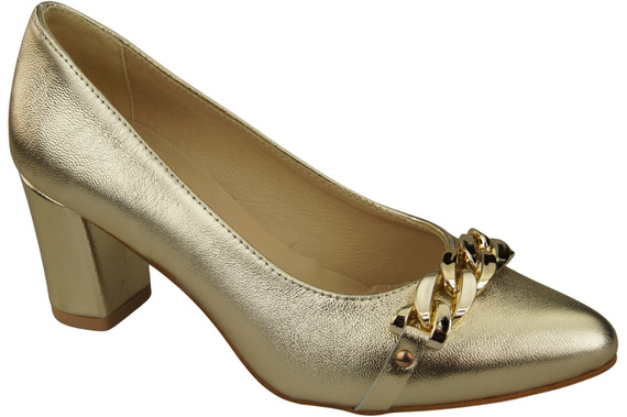 Klassische Frauen Gold Naturleder Schuhe mit Gold Ornament Kette 200 ElitaBut