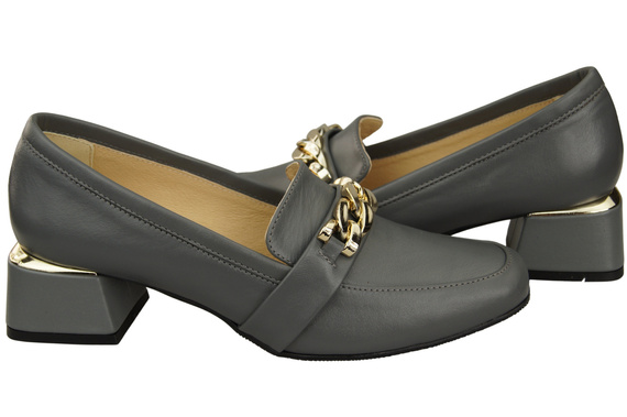 Damenschuhe mit Zierkette Pumps Mokassins Naturleder 193 Grau ElitaBut