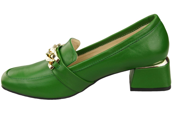 Damenschuhe mit Zierkette Pumps Mokassins Naturleder 193 Grün ElitaBut