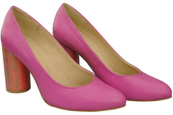 Damenschuhe Pumps Fuchsia Naturleder Bunter dekorativer Absatz 194 ElitaBut
