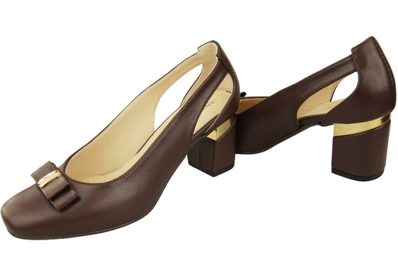 Schuhe Damen Schokoladensandalen Pumps aus Naturleder mit dekorativem Absatz 199 ElitaBut