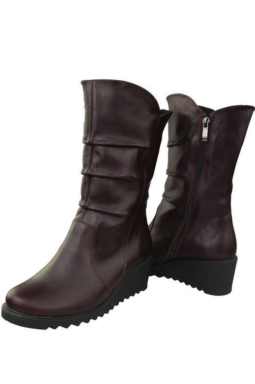 Schuhe Damen-Keilstiefel Winter, Naturleder, Burgunderrot 140 ElitaBut