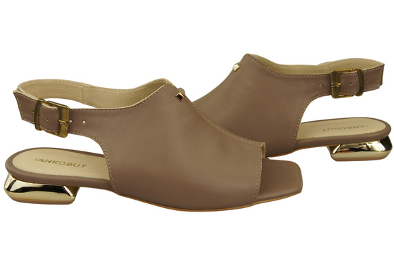 Bequeme Frauenschuhe Sandalen Cappuccino Dunkel Flacher Goldabsatz Naturleder 207 ElitaBut