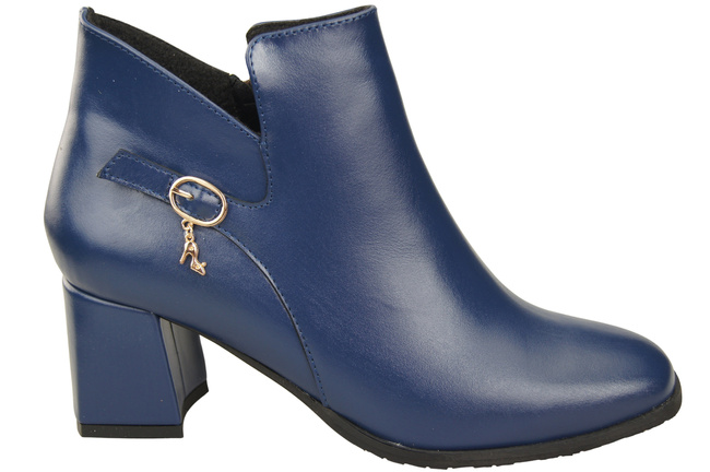 Damen-Stiefeletten ElitaBut 226 Marineblau aus Naturleder, gefüttert, eckige Zehenkappe, Blockabsatz