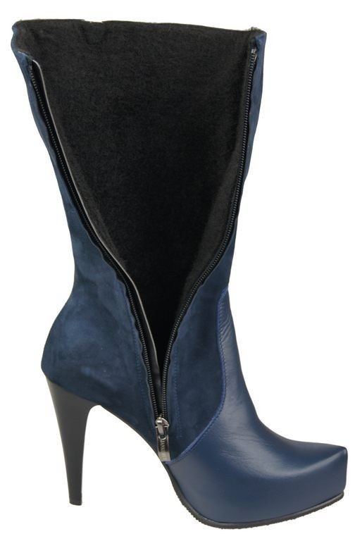 Halbhohe Damenstiefel, Naturleder, Marineblau 883 ElitaBut