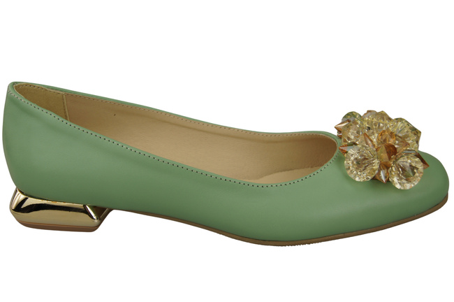 Damen Minze Pumps mit Kristallen flach Naturleder 216 ElitaBut