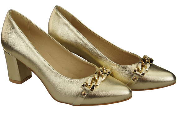 Klassische Frauen Gold Naturleder Schuhe mit Gold Ornament Kette 200 ElitaBut