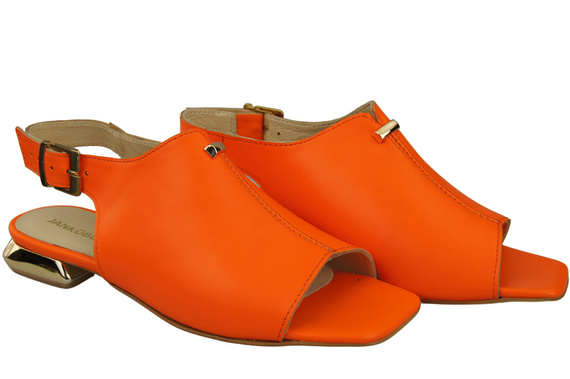 Bequeme Frauenschuhe Sandalen Orange Flacher Goldabsatz Naturleder 207 ElitaBut