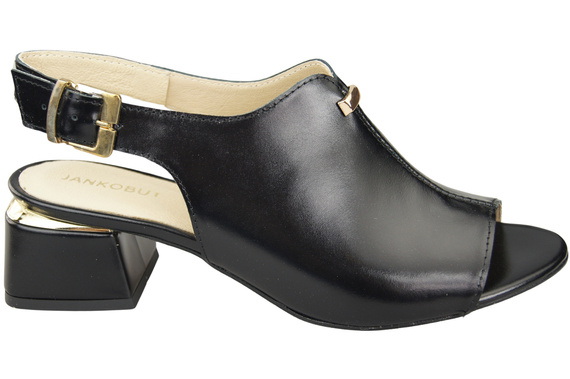 Damenschuhe Sandalen Schwarz Glänzende goldene Schnalle Naturleder 198 ElitaBut