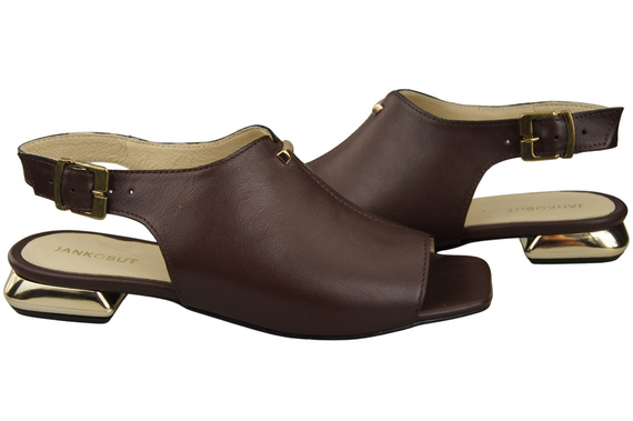 Bequeme Frauenschuhe Sandalen Schokolade Flacher Goldabsatz Naturleder 207 ElitaBut