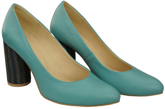 Damenschuhe Türkise Pumps Naturleder Bunter Zierabsatz 194 ElitaBut