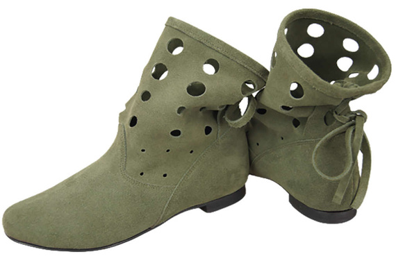 Schuhe Damen-Stiefeletten, natürliches Veloursleder, Flaschengrün 160 ElitaBut